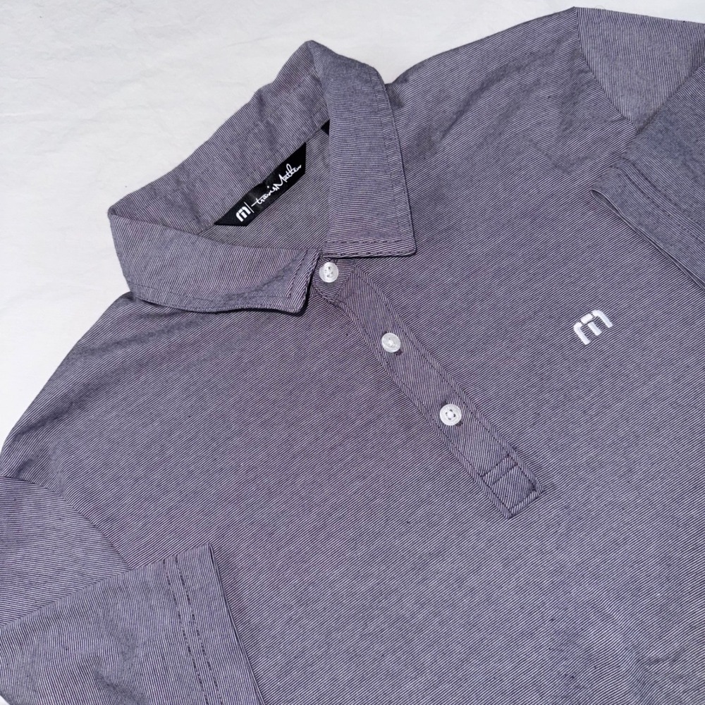 TravisMathew Zinna Men's Size M  Purple‎ Striped Short Sleeve Polo Shirt